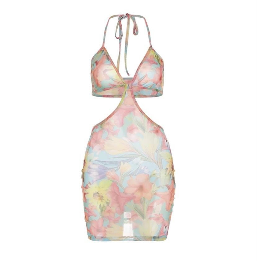 Flower bomb mini mesh dress